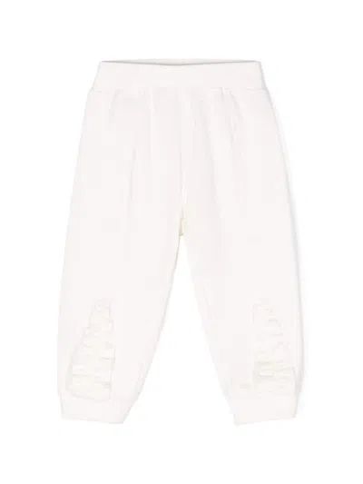 Monnalisa Babies' Logo-embroidered Tapered Trousers In Cream