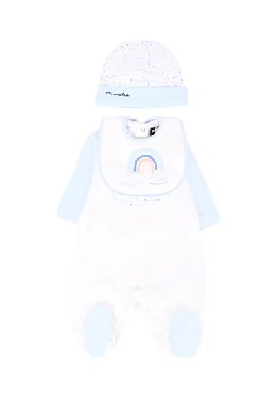 Monnalisa White Babygrow Set For Baby Boy With Rainbow