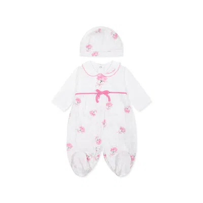 Monnalisa White Babygrow Set For Baby Girl With Logo