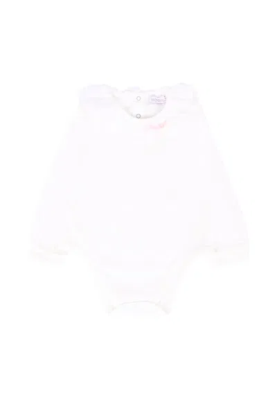 Monnalisa White Bodysuit For Baby Girl With Logo