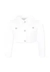 Monnalisa White Cropped Denim Jacket For Girl In White