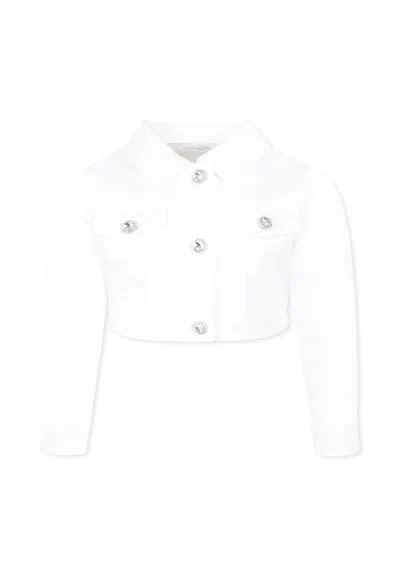 Monnalisa Kids' White Cropped Denim Jacket For Girl