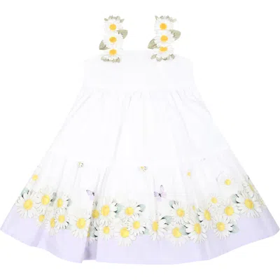 Monnalisa White Dress For Baby Girl With Daisies