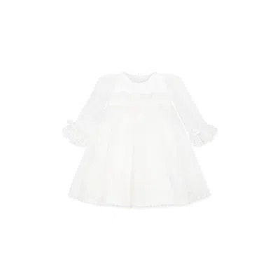 Monnalisa White Dress For Baby Girl With Embroidery