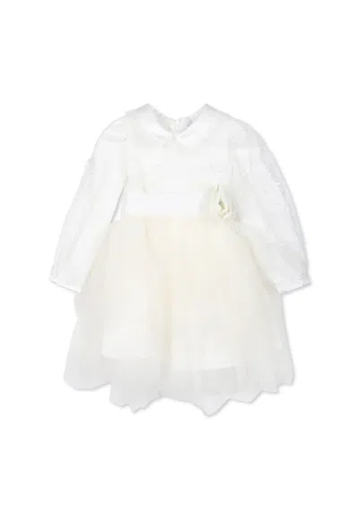 Monnalisa White Dress For Baby Girl With Rose
