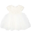 MONNALISA WHITE DRESS FOR BABY GIRL WITH SEQUINS