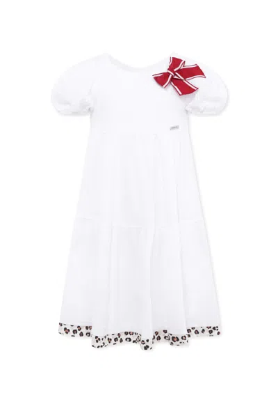 Monnalisa Kids' White Dress For Girl With Bow