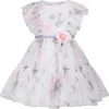 MONNALISA WHITE DRESS FOR GIRL WITH FLORAL PRINT