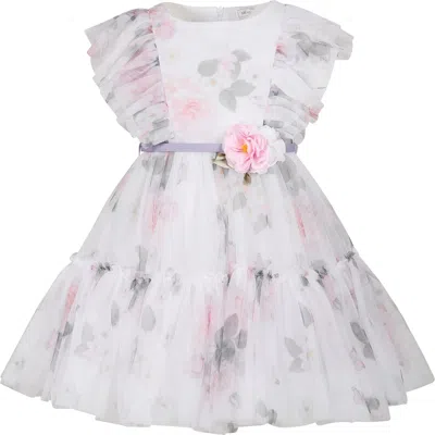 Monnalisa Kids' White Dress For Girl With Floral Print