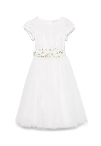 Monnalisa Kids' White Dress For Girl With Flowers