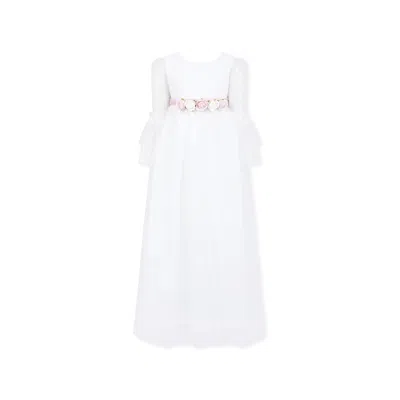 Monnalisa Kids' White Dress For Girl With Flowers
