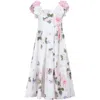 MONNALISA WHITE DRESS FOR GIRL WITH FLOWERS