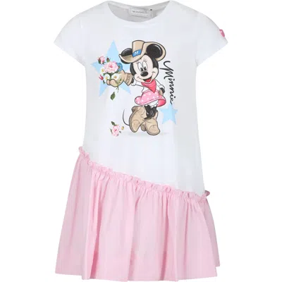 Monnalisa Kids' White Dress For Girl With Minnie Print