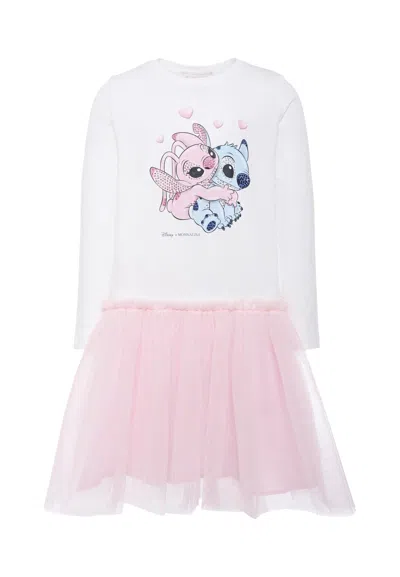 Monnalisa Kids' White Dress For Girl With In Pink