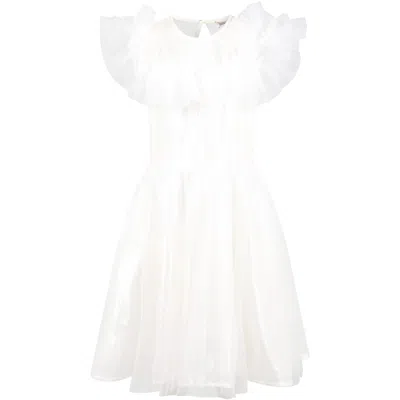 Monnalisa Kids' White Dress For Girl With Sequins