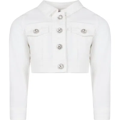 Monnalisa Kids' White Jacket For Girl With Jewel Buttons