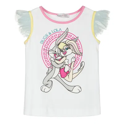Monnalisa Kids' White Lola Print Ruffle T-shirt