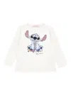 Monnalisa White Long-sleeved T-shirt With Front Print In Cotton Baby In White