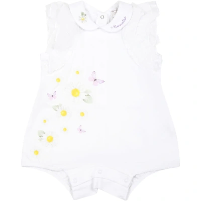 Monnalisa White Romper For Baby Girl With Daisy Print