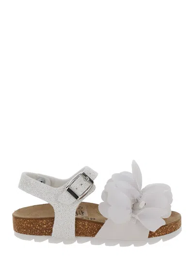 Monnalisa Kids' White Sandals With Petals And Glitters In Polyurethane Girl