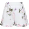 MONNALISA WHITE SHORTS FOR GIRL WITH FLOREAL PRINT