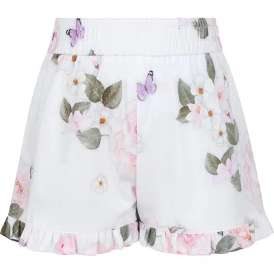 Monnalisa Kids' White Shorts For Girl With Floreal Print