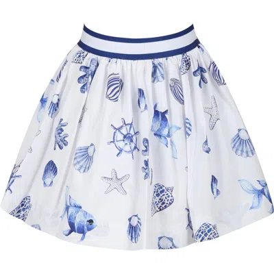 Monnalisa Kids' White Skirt For Girl With Shells Print