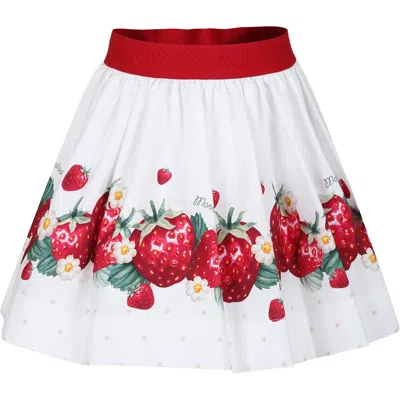 Monnalisa Kids' White Skirt For Girl With Strawberry Print