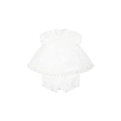 Monnalisa White Suit For Baby Girl With Polka Dots