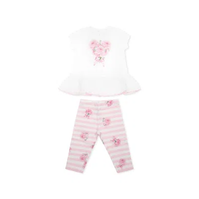 Monnalisa White Suit For Baby Girl With Rose