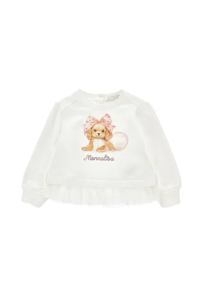 Monnalisa White Sweatshirt For Baby Girl With Dog Print