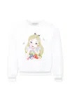 Monnalisa White Sweatshirt For Girl With Alice In Wonderland In White