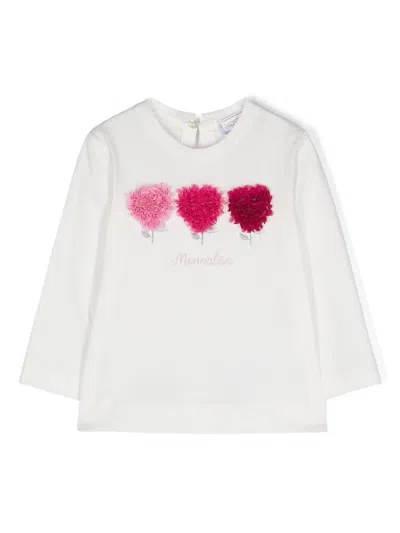 Monnalisa Babies' Floral-appliqué Cotton T-shirt In Cream