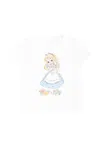 Monnalisa White T-shirt For Baby Girl With Alice In Wonderland In White