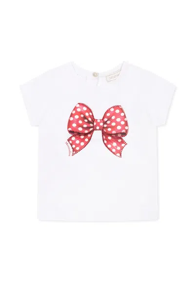 Monnalisa White T-shirt For Baby Girl With Bow