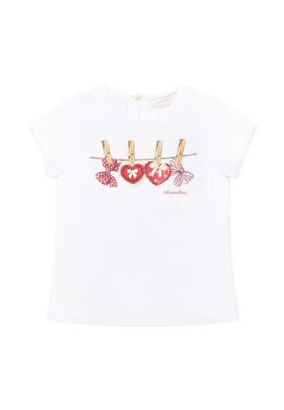 Monnalisa White T-shirt For Baby Girl With Hearts