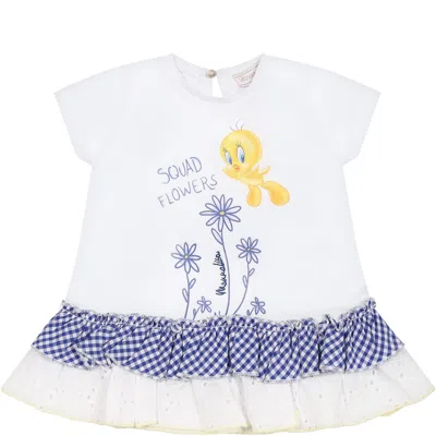 Monnalisa White T-shirt For Baby Girl With Tweety Print And Logo