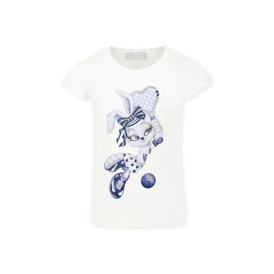 Monnalisa Kids' White T-shirt For Girl With Bunny