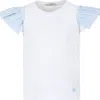 MONNALISA WHITE T-SHIRT FOR GIRL WITH LIGHT BLUE HEARTS