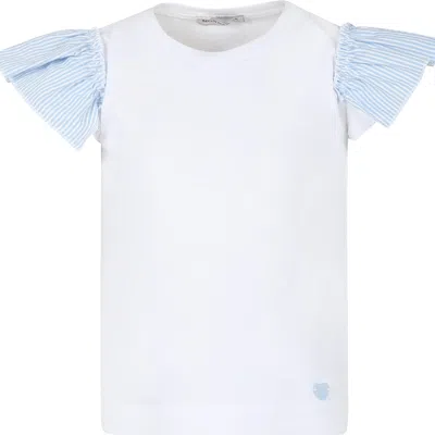 Monnalisa Kids' White T-shirt For Girl With Light Blue Hearts