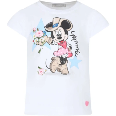 Monnalisa Kids' White T-shirt For Girl With Minnie In Bianco
