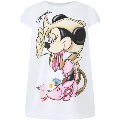 Monnalisa Kids' White T-shirt For Girl With Minnie