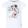MONNALISA WHITE T-SHIRT FOR GIRL WITH MINNIE