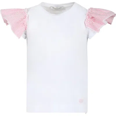 Monnalisa Kids' White T-shirt For Girl With Pink Heart