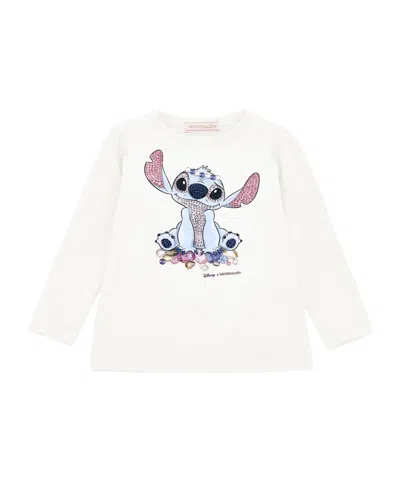 Monnalisa White T-shirt For Girl With Stitch Print