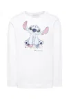 Monnalisa White T-shirt For Girl With Stitch Print In Gold