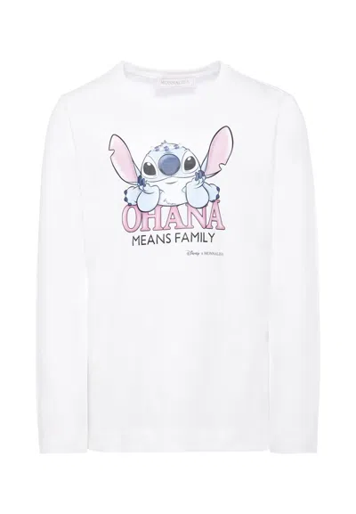 Monnalisa Kids' White T-shirt For Girl With Stitch Print