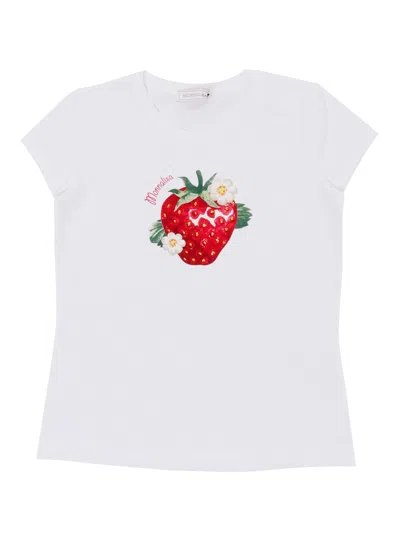 Monnalisa Kids' White T-shirt With Strawberry Pattern