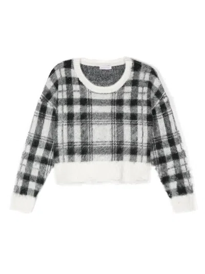 Monnalisa Kids' Tartan-check Distressed Jumper In Black