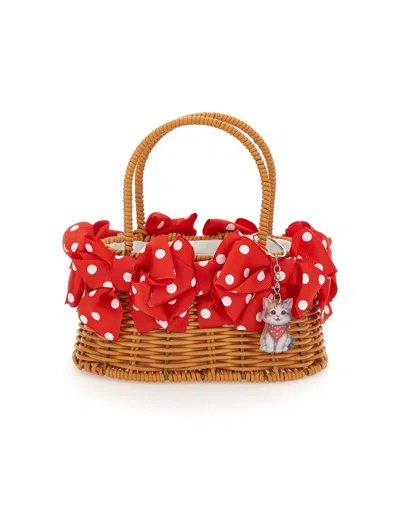 Monnalisa Kids'   Wicker Basket With Bows In Beige